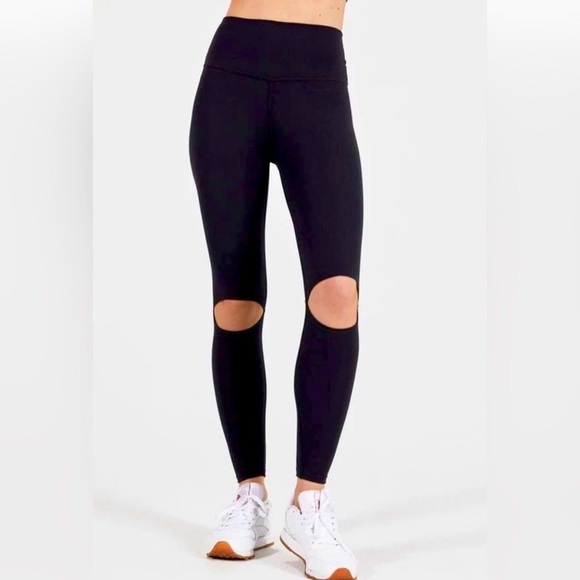 Joah Brown Cut Loose Leggings High Waisted Cut-Out Knees Sueded Onyx Black - Picture 8 of 9